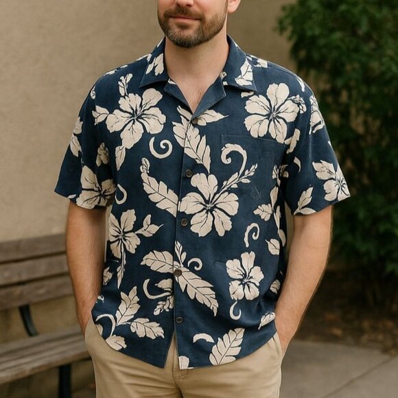 Burma Bibas 100% Silk Button Down Hawaiian Shirt - Picture 1 of 11